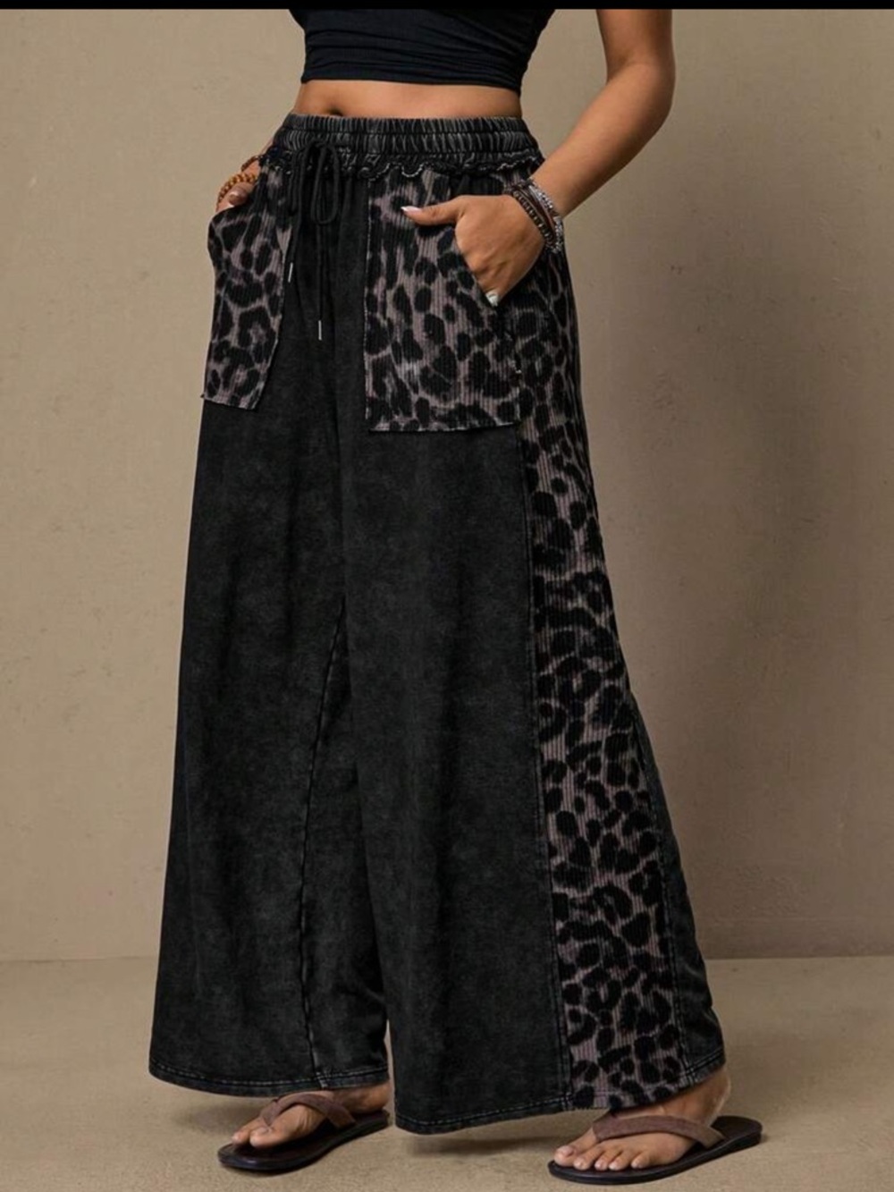 Boho Plus Size Tie-Dye Pocket Drawstring Wide Leg Pants